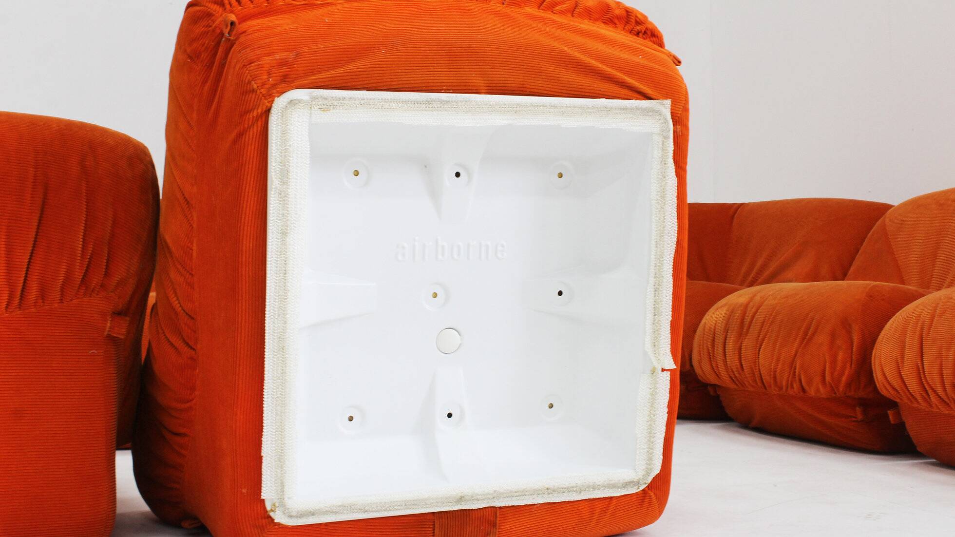 Airborne sectional sofa 'Patate' in orange corduroy, set of 7