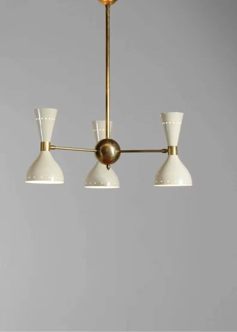 Brass Chandelier Sputnik Light - Vintage Italian Chandelier with 3 Arms