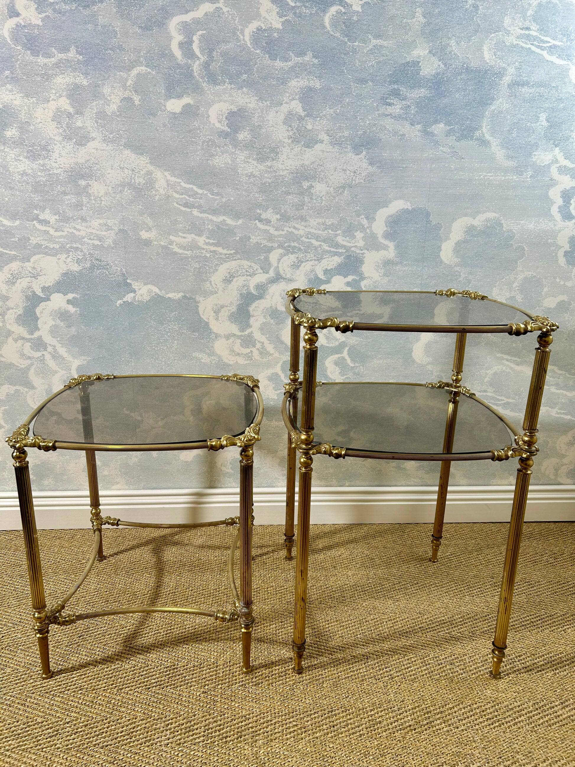 Small side table with a smoked glass top, Hollywood Regency.