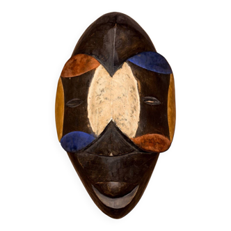 Vintage Hand-Carved African Wooden Mask - Geometric Tribal Wall Decor