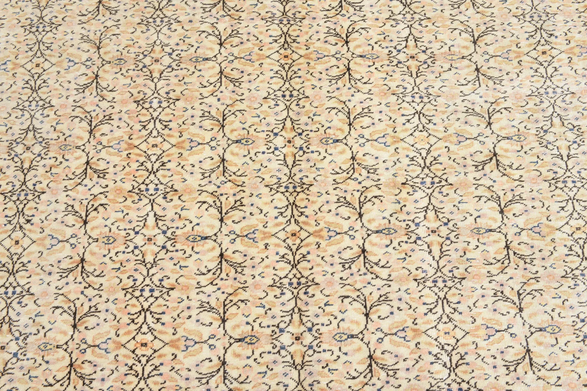 9x13 Vintage Cream Blue Persian Rug, Turkish Handmade Wool Floral Carpet