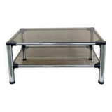 Rectangular tubular coffee table on two levels, smoked glass