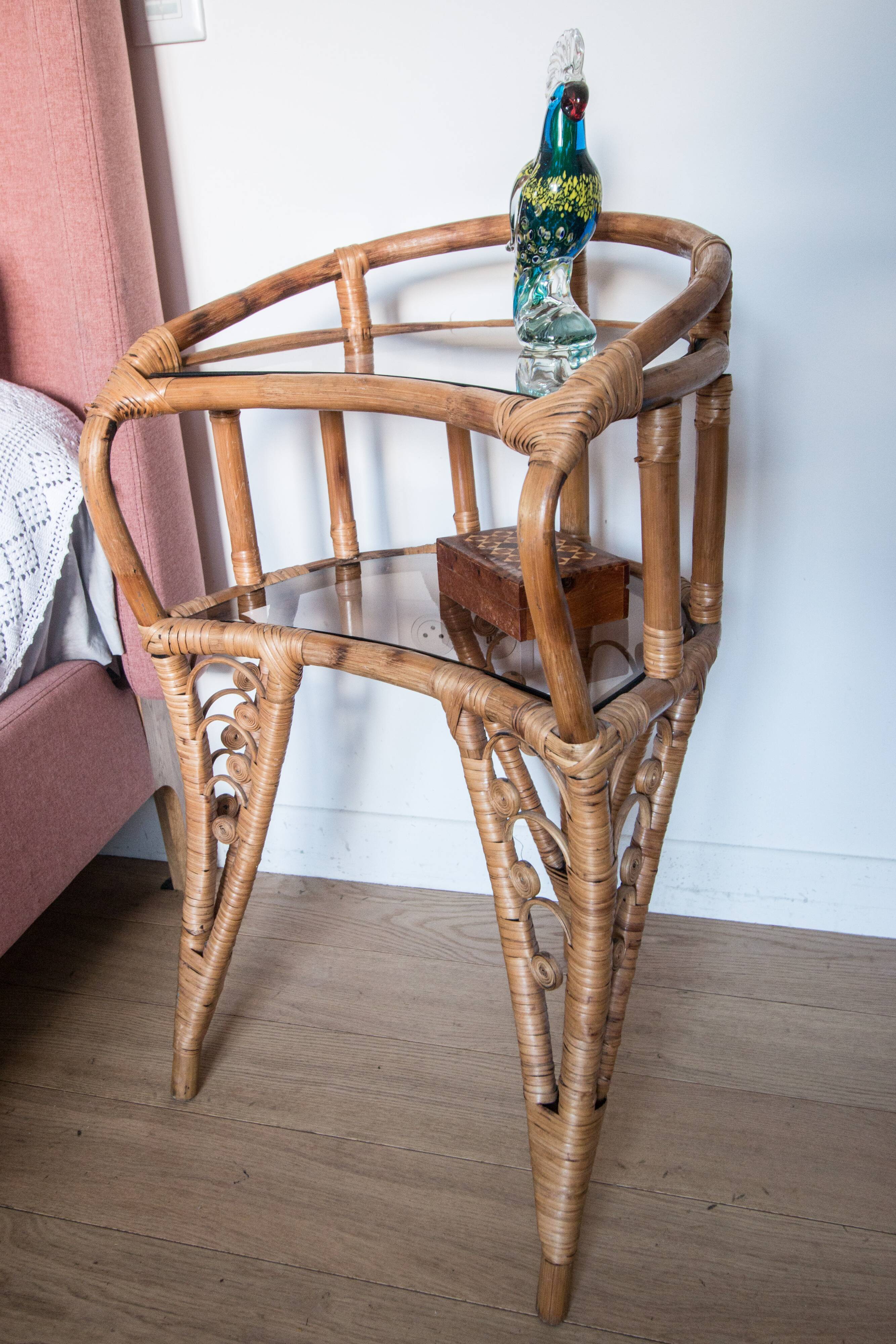 Pair of rattan bedside tables 1960