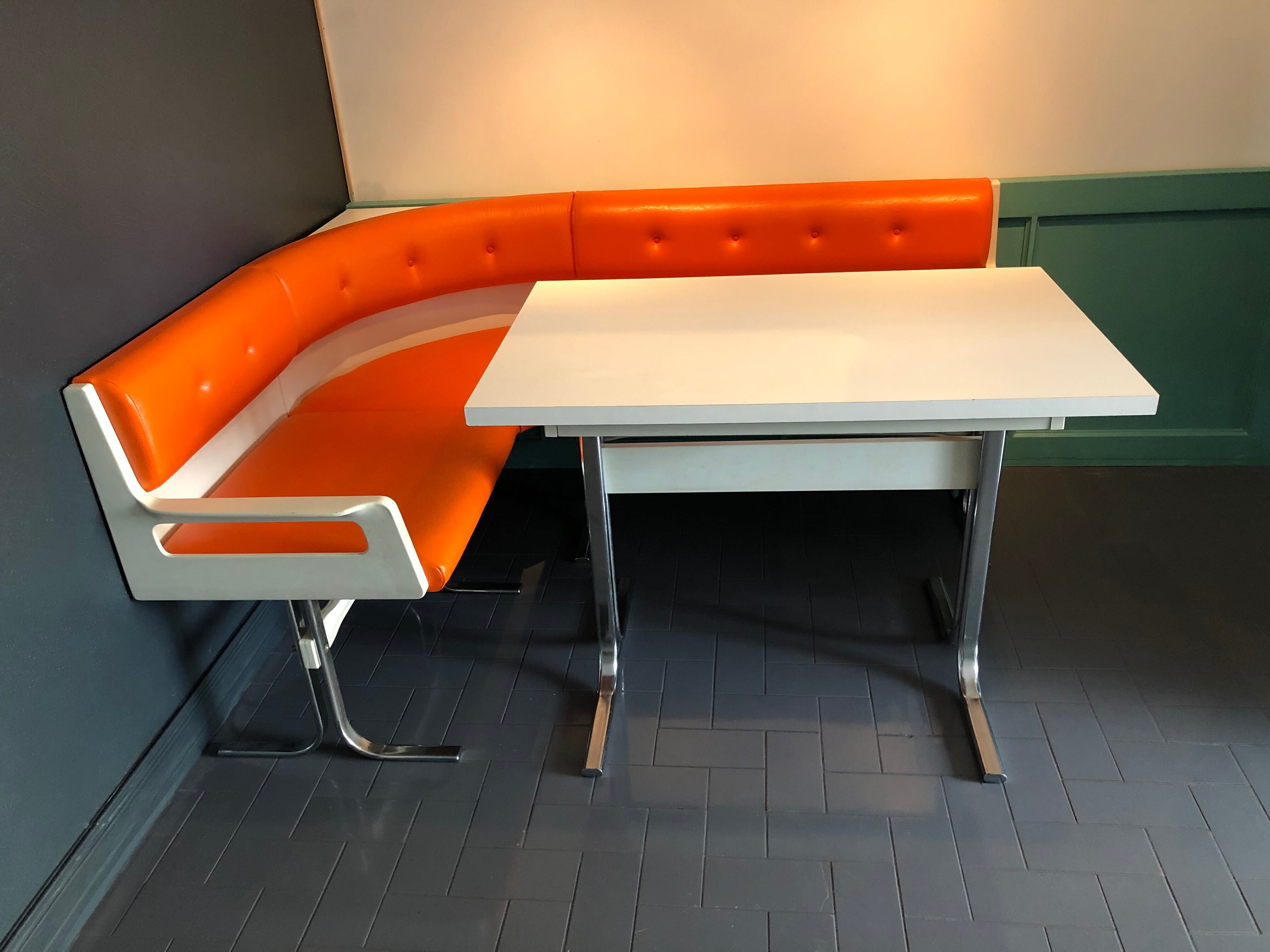 Vintage dining area bench and matching table