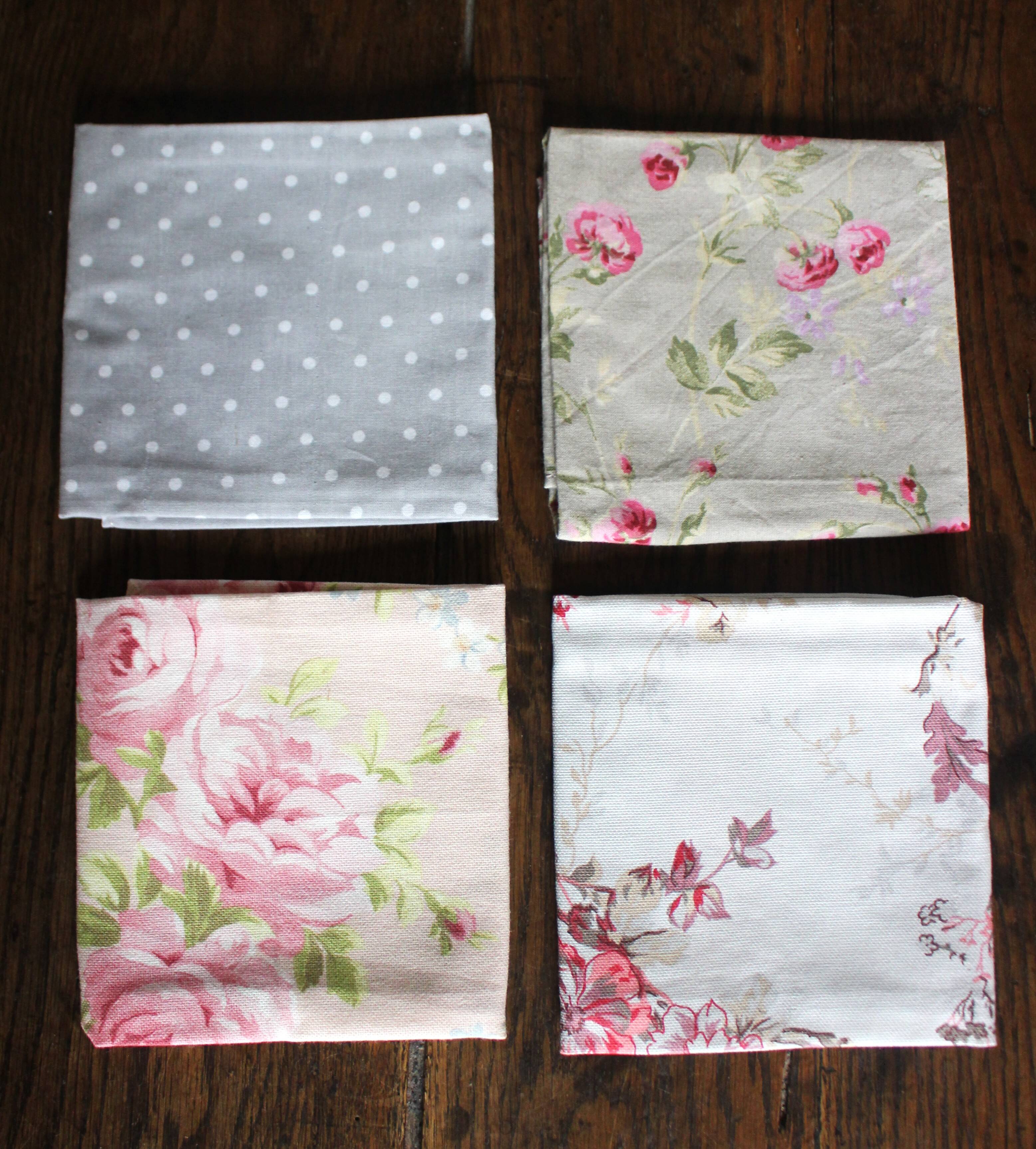 A set of 4 romantic floral polka dot napkins.