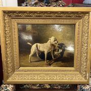 Jean Baptiste Louis Guy? Oil on panel, two bulldogs fighting