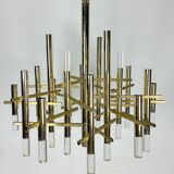 Sciolari 15 lights slight gilded chrome and perspex Chandelier model Ice, Italy 60s