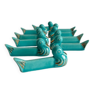 10 vintage duck blue ceramic knife holders from the 50s