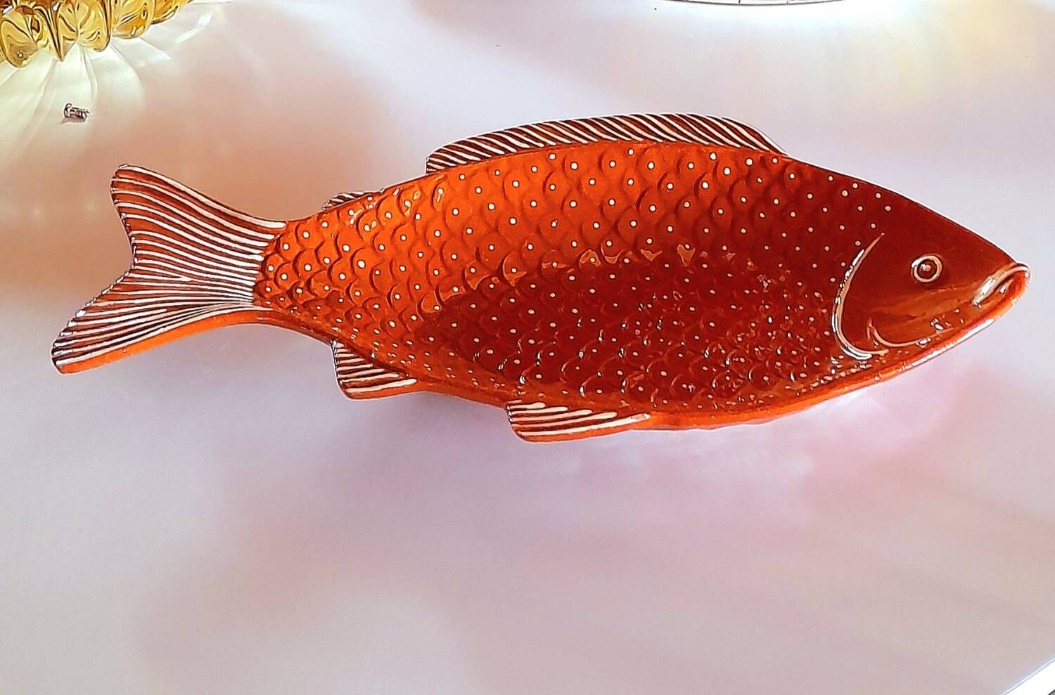 Glazed terracotta fish dish