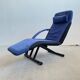 1980s Designer Lounge Chair in black fabric and blue Alcantara cover