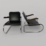 Pair of 1930s - 40s Bauhaus Cantilever Armchairs – Tubular Steel, Wooden Arms