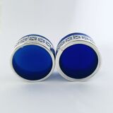 Paire de salières cristal bleu et argent