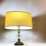 Mid century brass table lamp with silk cream oval lampshade 1960s