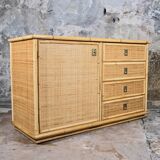 Bamboo and rattan chest of drawers or sideboard by Dal Vera, Italy, 1979