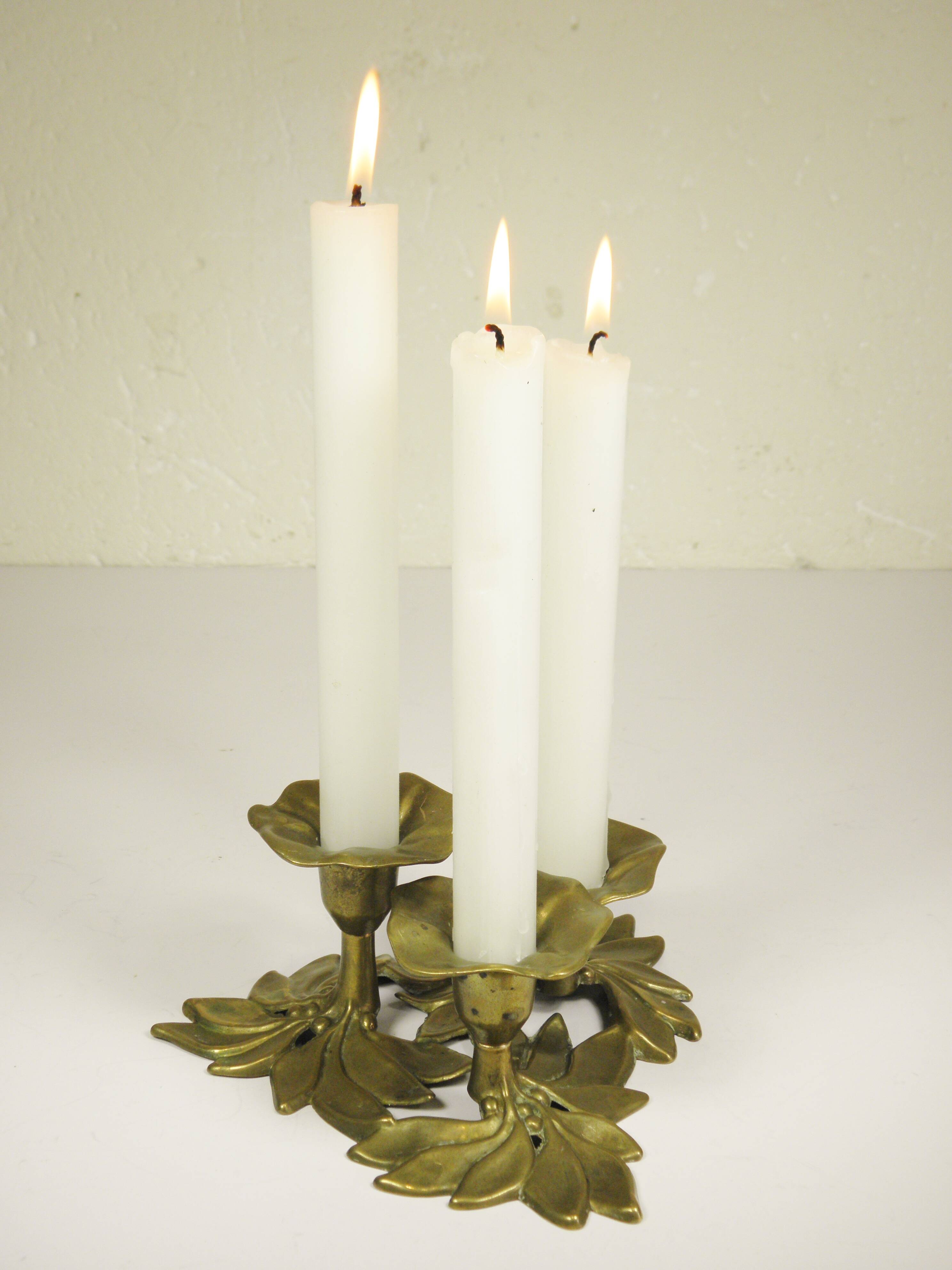 "Flowers" candle holder with three brass bobeches