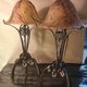 Pair of art nouveau wrought iron lamps with marbled glass paste 42x25
