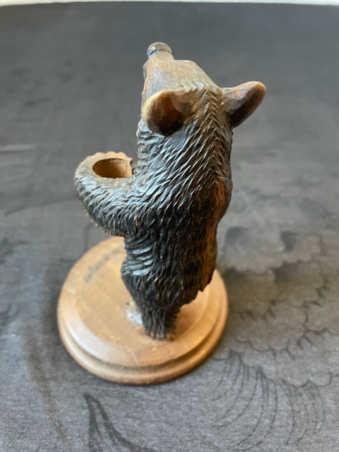 Carved wooden bear vase with black forest crystal soliflore Sallanches 19th century