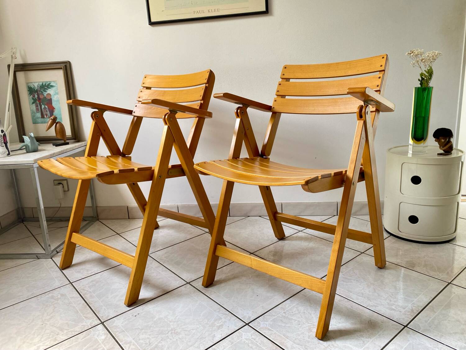Pair of Clairitex France vintage garden armchairs from the 70s, solid wood
