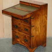 Military desk Harrods in Burr Yew wood with leather, country style.