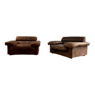 Pair of vintage Erasmo armchairs, brown leather, Scarpa for BB Italia.