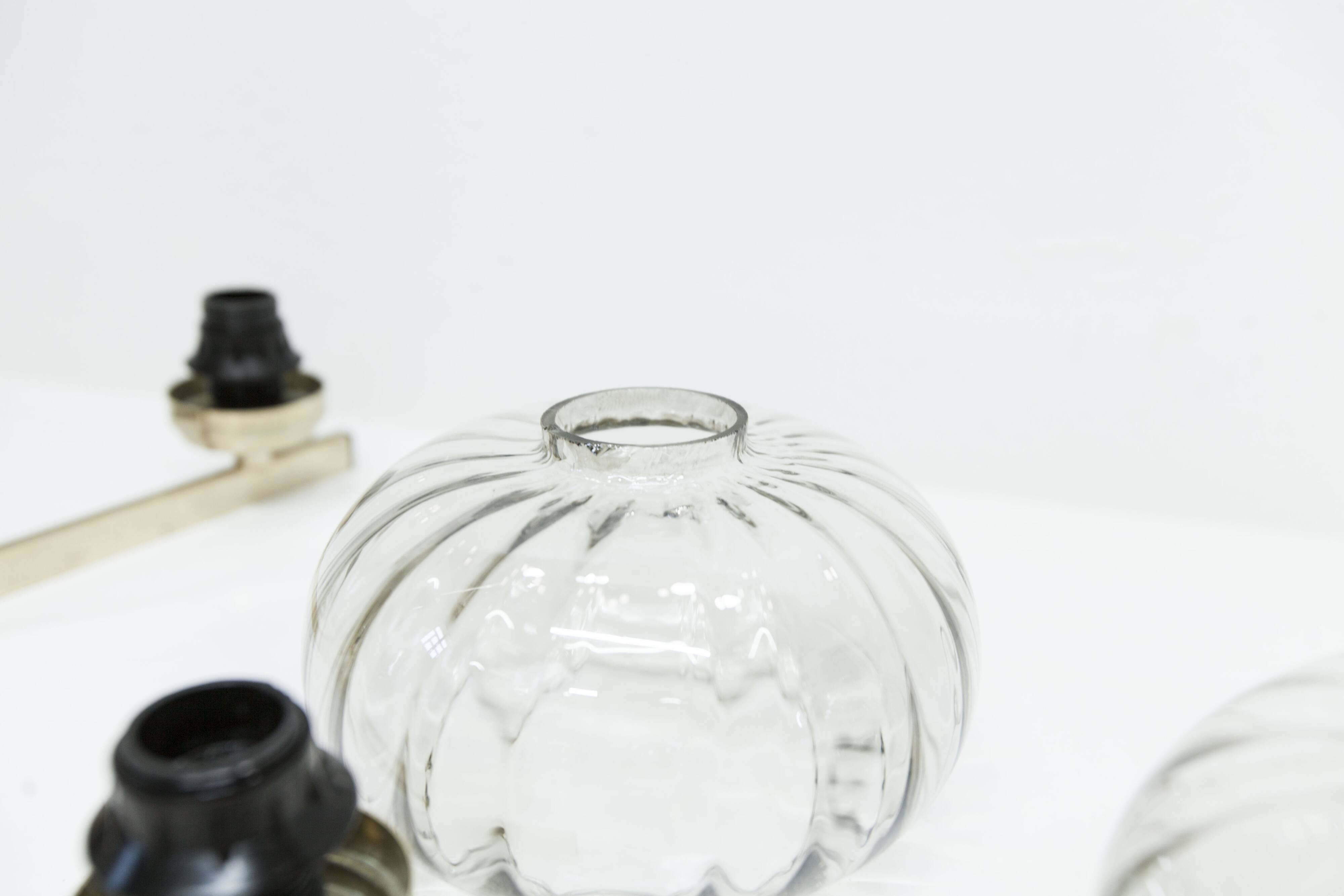 See Delmas chandelier, 5 branches, black and gold, transparent glass, 1960