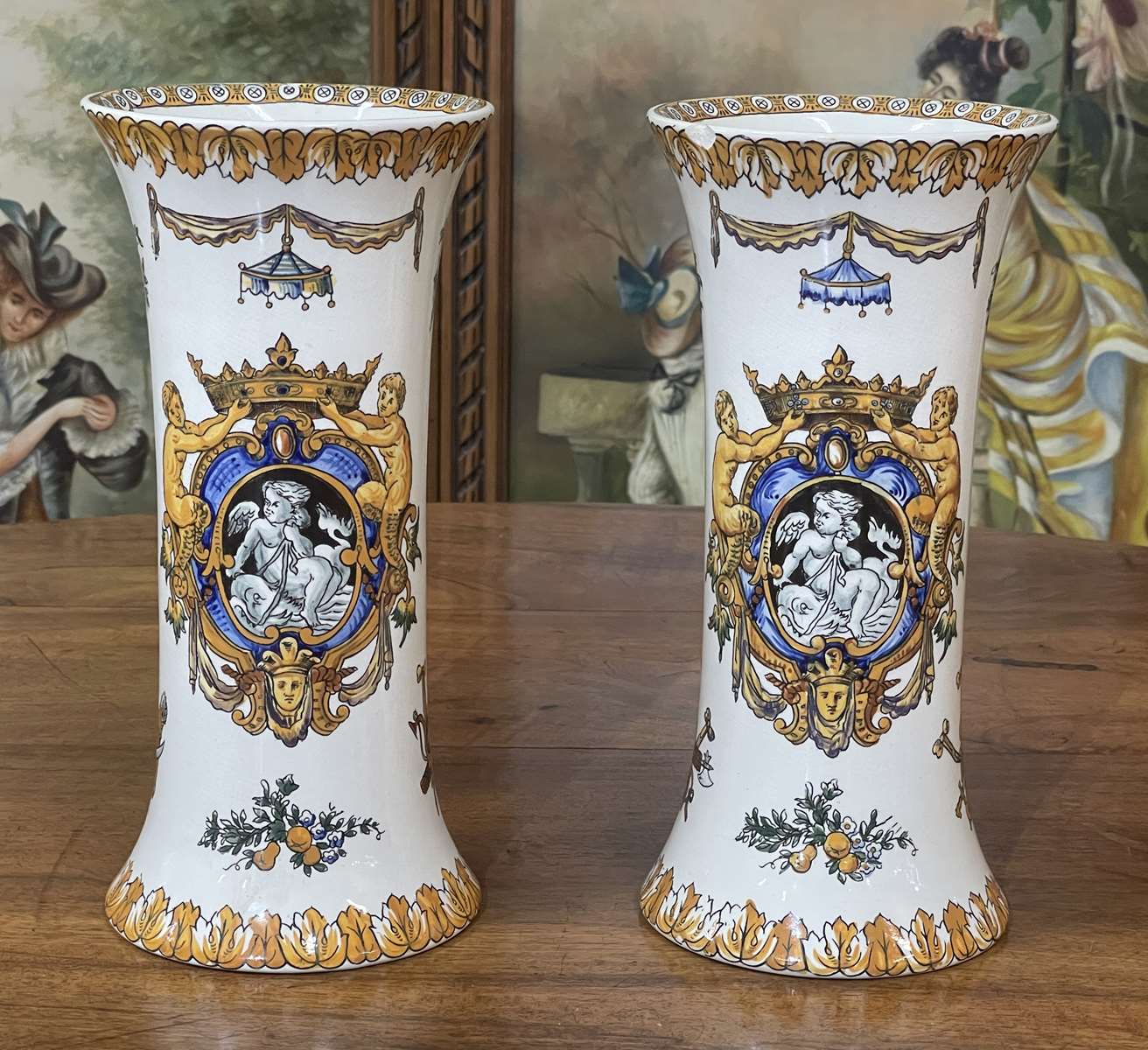 Lot De 5 Vases En Faïence Vintage Bleus - Décoration Ancienne, Porcelaine - Occasion