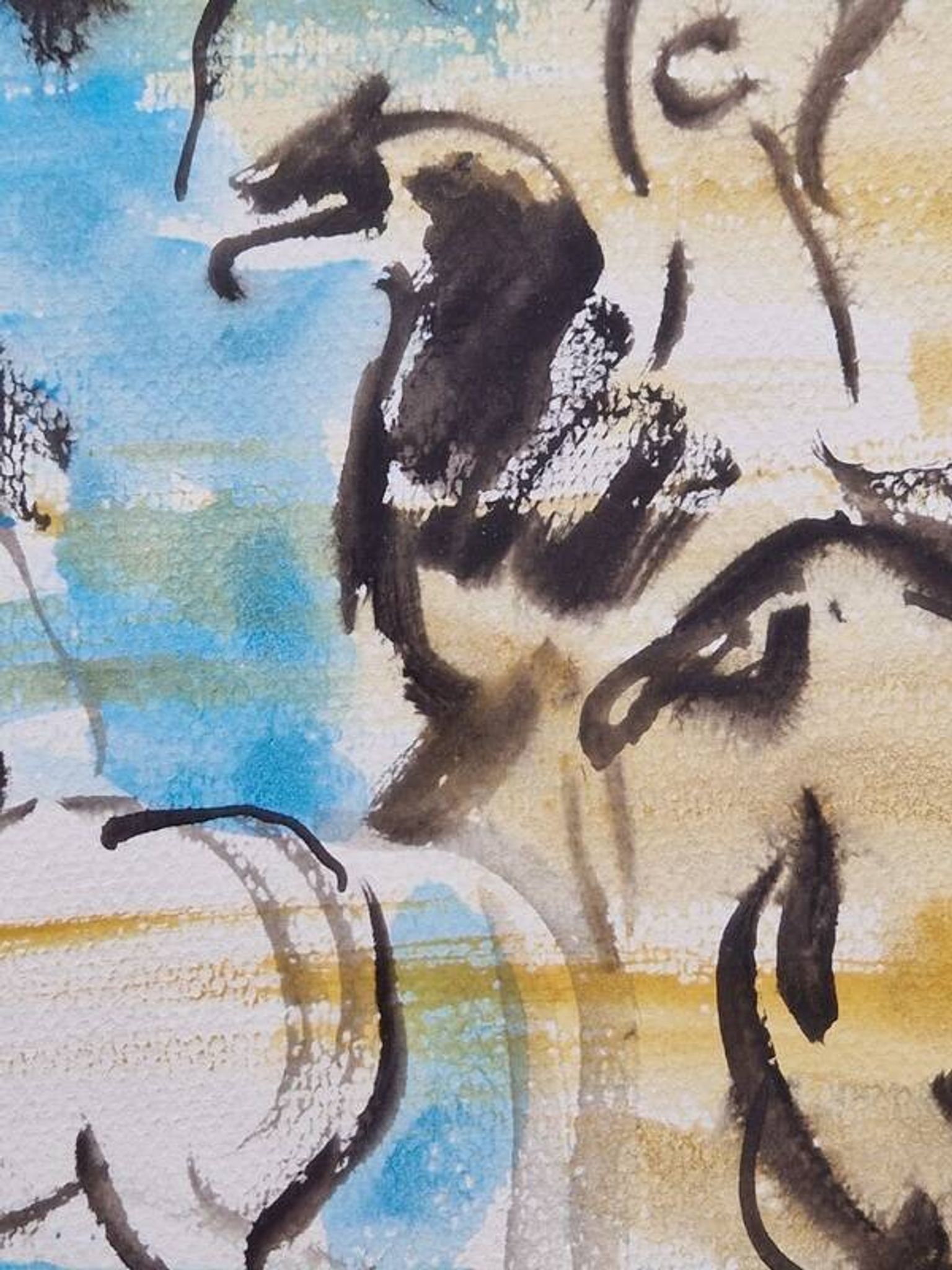 Hassan El Glaoui (1924-2018) - Watercolor on paper "Riders on the beach" - Signed