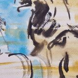 Hassan El Glaoui (1924-2018) - Watercolor on paper "Riders on the beach" - Signed