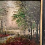 Tableau paysage de sous bois XXe