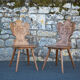 Set of 4 carved wooden stepladder chairs, pharmacy, brutalist, mountain style