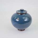 Small blue ceramic box with signed lid
