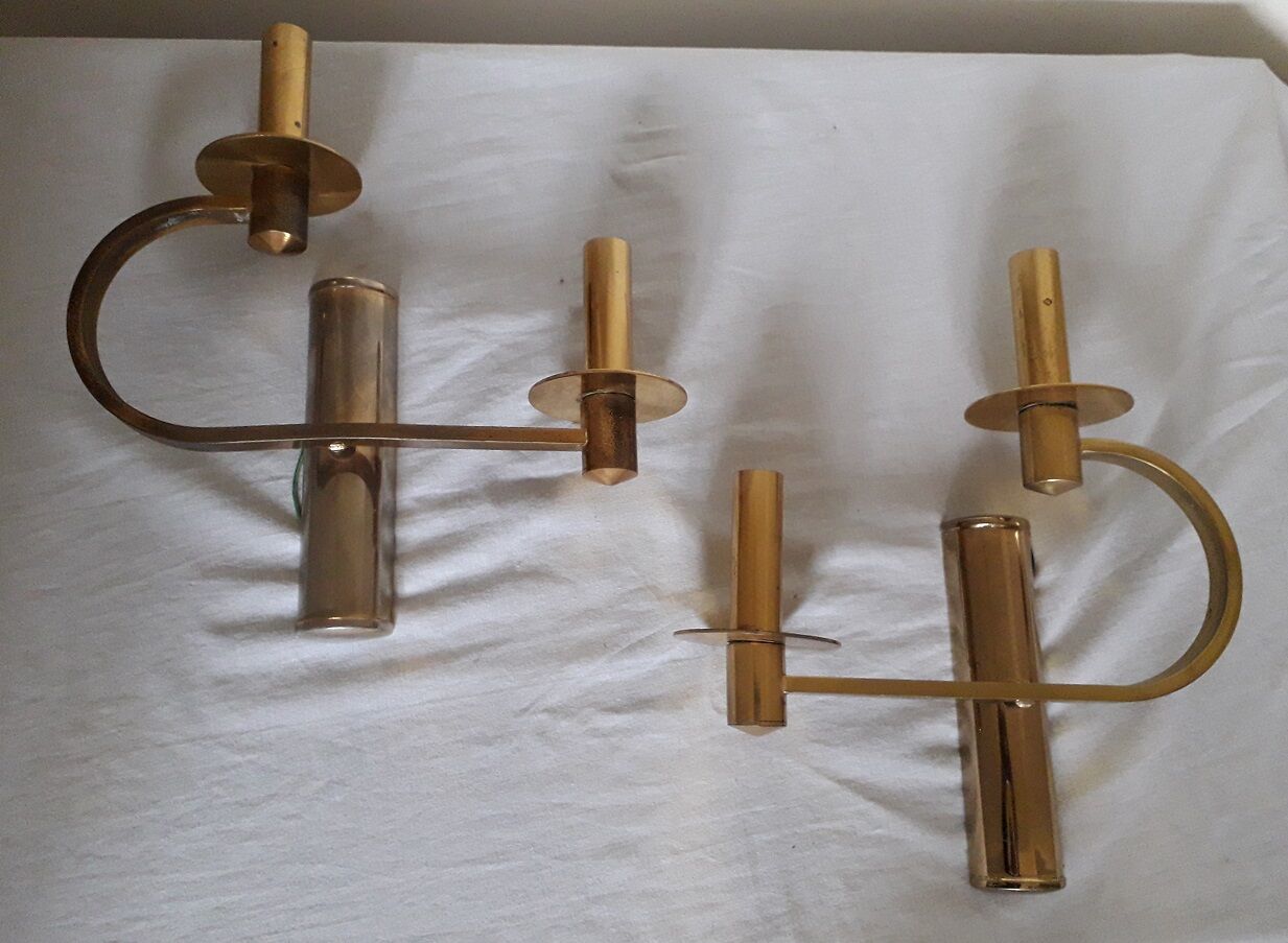 Pair of double brass wall lamps