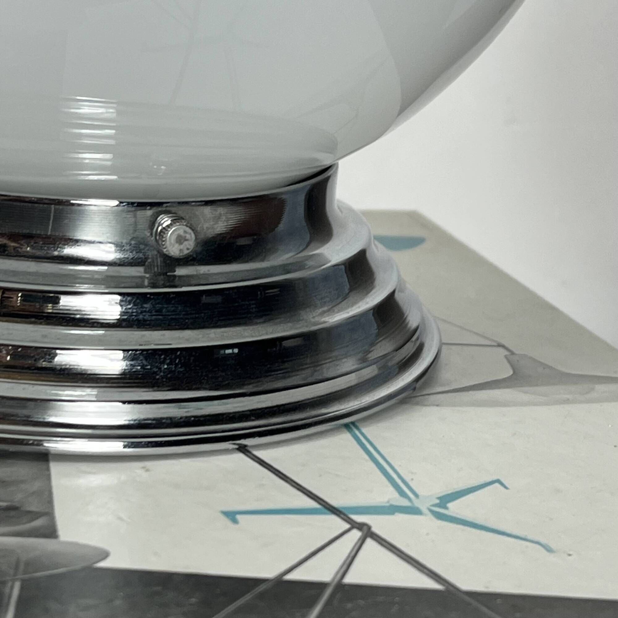 Ceiling light or wall light with a white opaline glass globe, 20 cm, stainless steel rose.