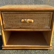 Maugrion bedside table for Roche Bobois, wood and rattan, 1980s