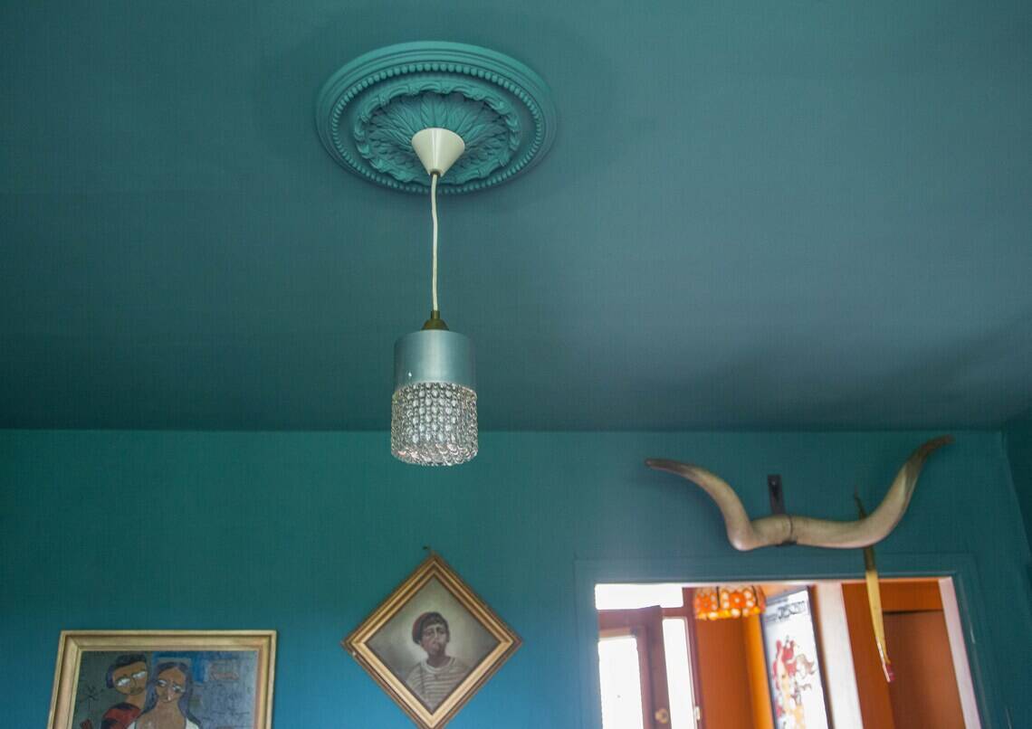 Vintage pendant light, glass and metal pendant light, ceiling lamp, interior decoration