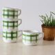 Set of 4 ceramic cups, green tablecloth pattern, French manufacture