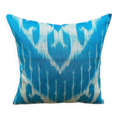 Silk Ikat Square Cushion Cover, Sky Blue Vintage Abraj, Handwoven, 16x16