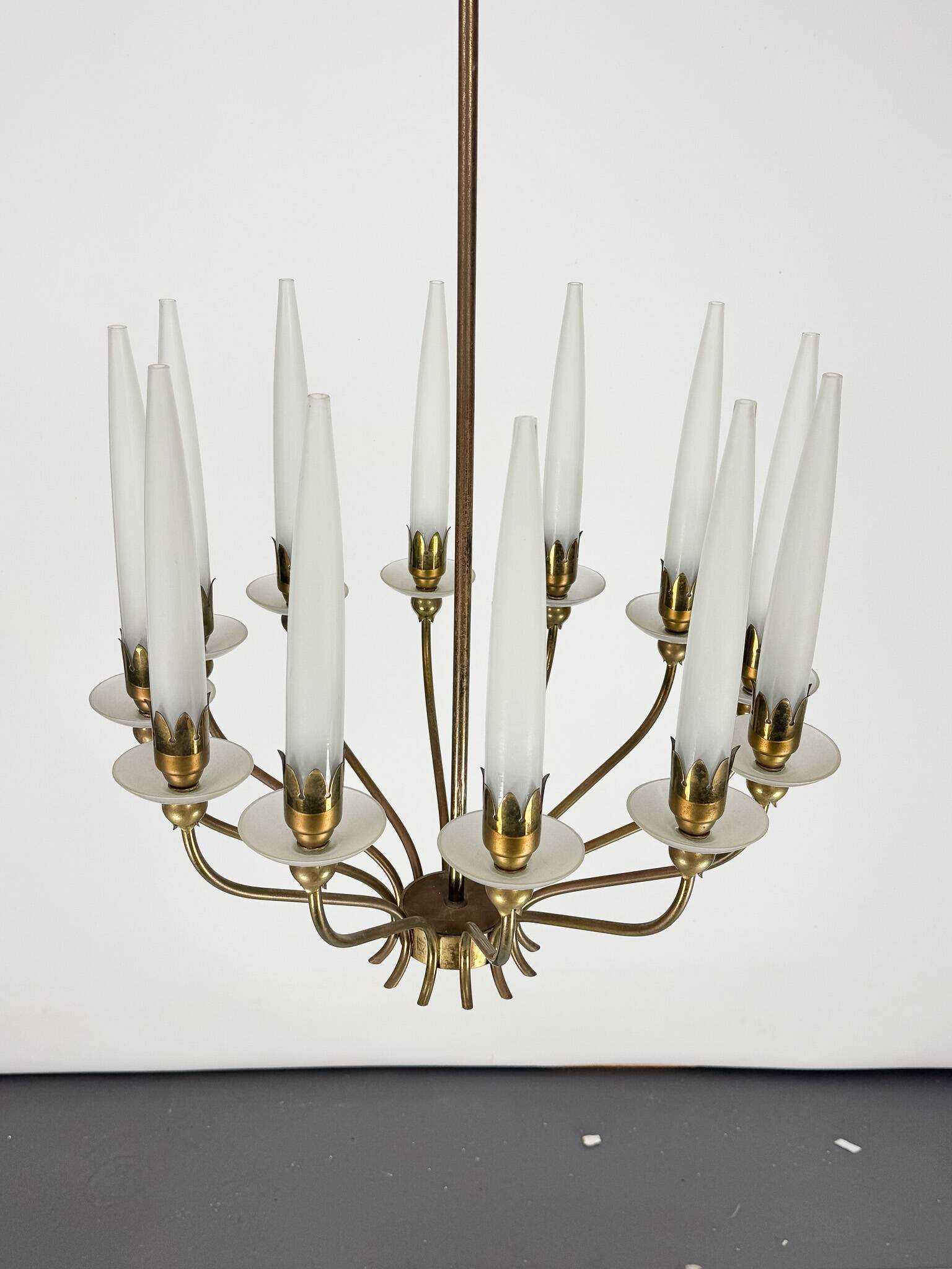 Rare Angelo Lelii for Arredoluce, 12-Lights Chandelier, Italy 1953