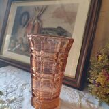 Art Deco style pink molded glass vase