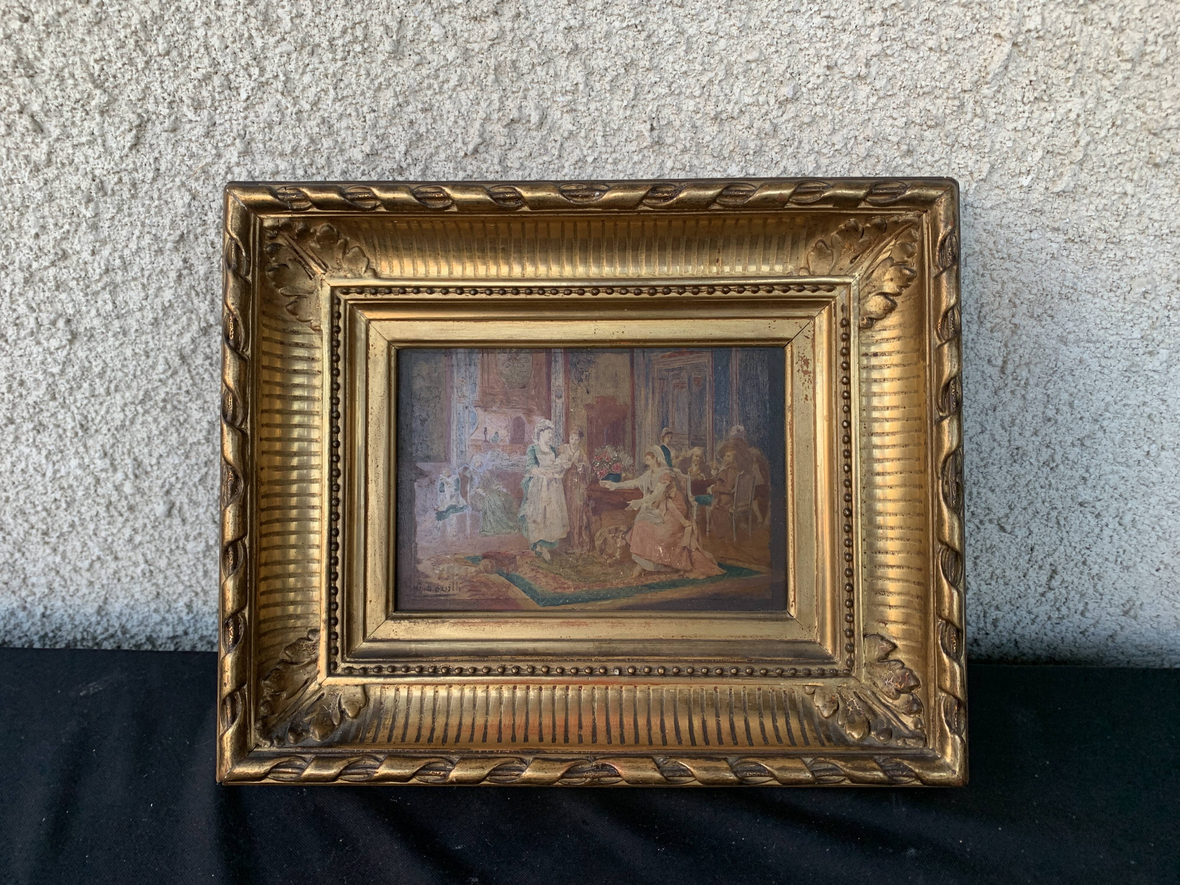 19th century painting, scene of women, signed Bouilh