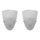 Barovier Style Mid-Century Modern Italian Murano Glass Shell Sconces, 60s, Pair.