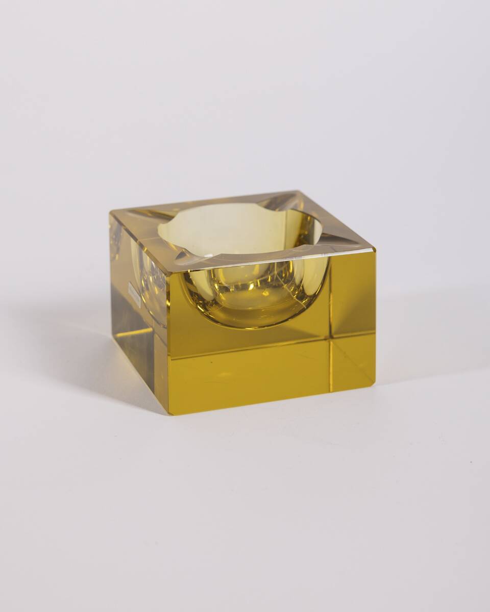 Vintage 1960s Yellow Crystal Ashtray, German Design