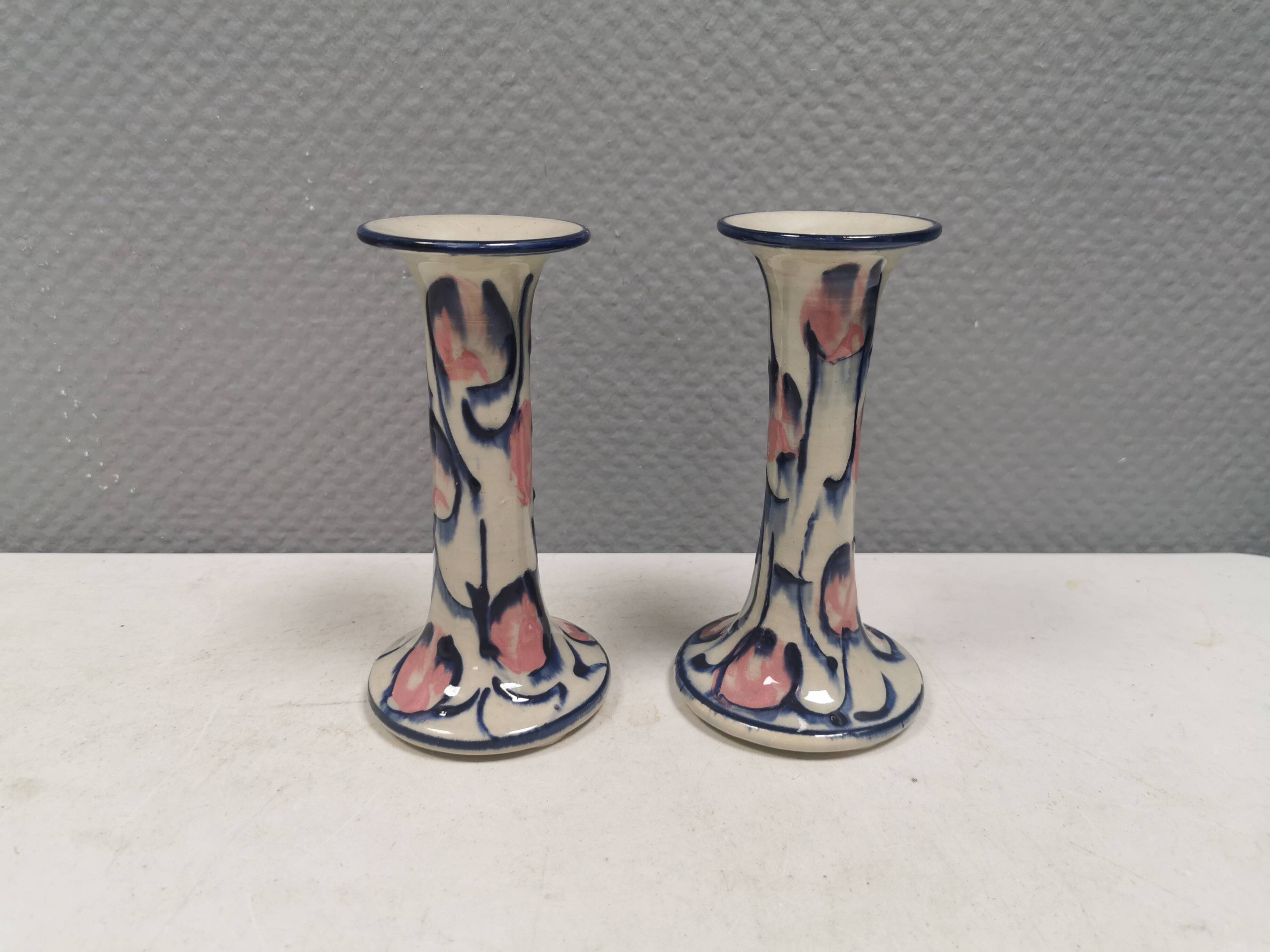 A set of painted ceramic candlesticks from Danish Fyrkat, 1970-80s.