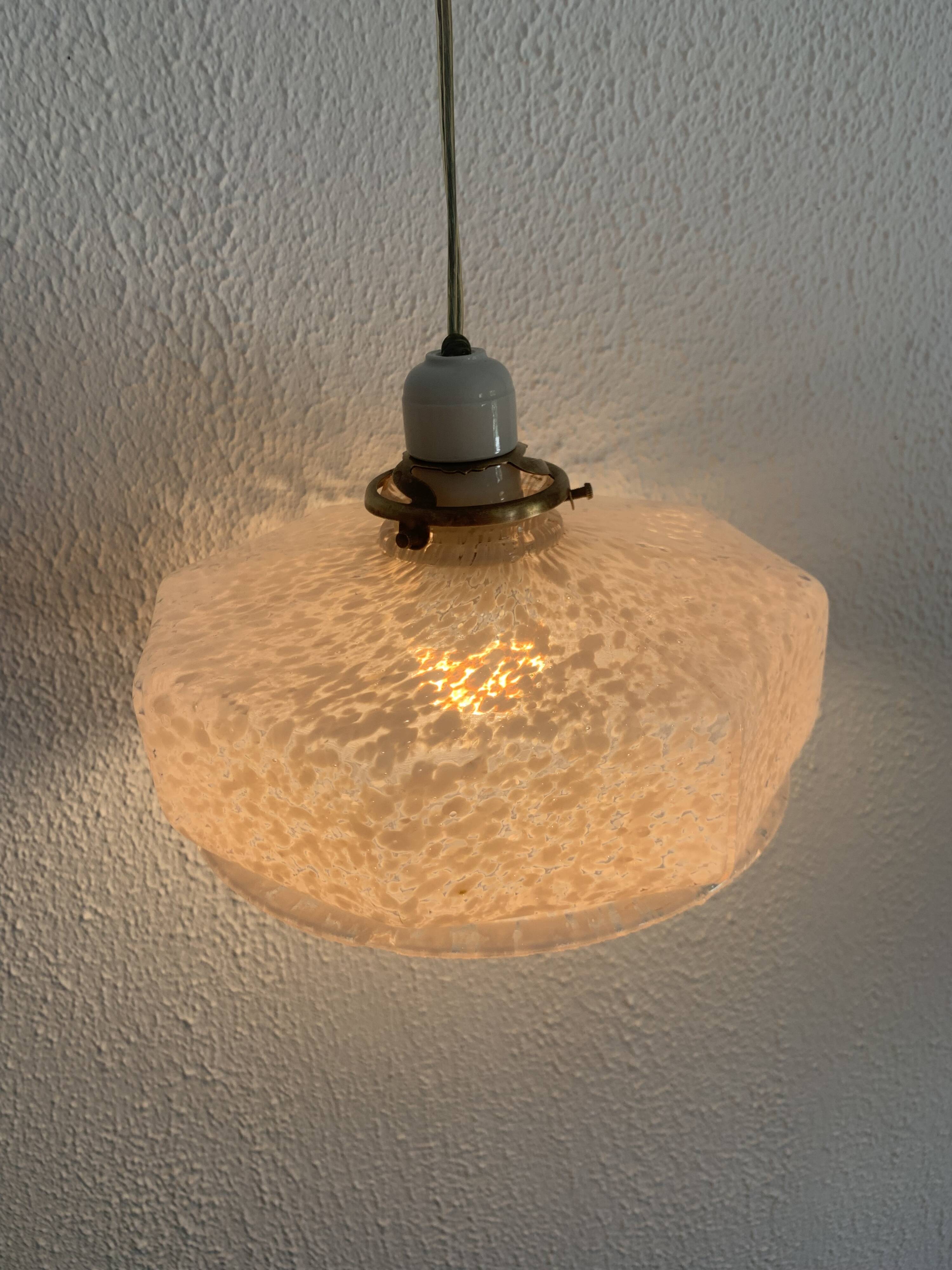 Vintage 1930s suspension pink clouded glass chandelier - 60 cm