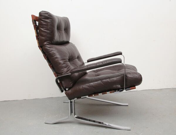 Fauteuil en cuir marron 1970