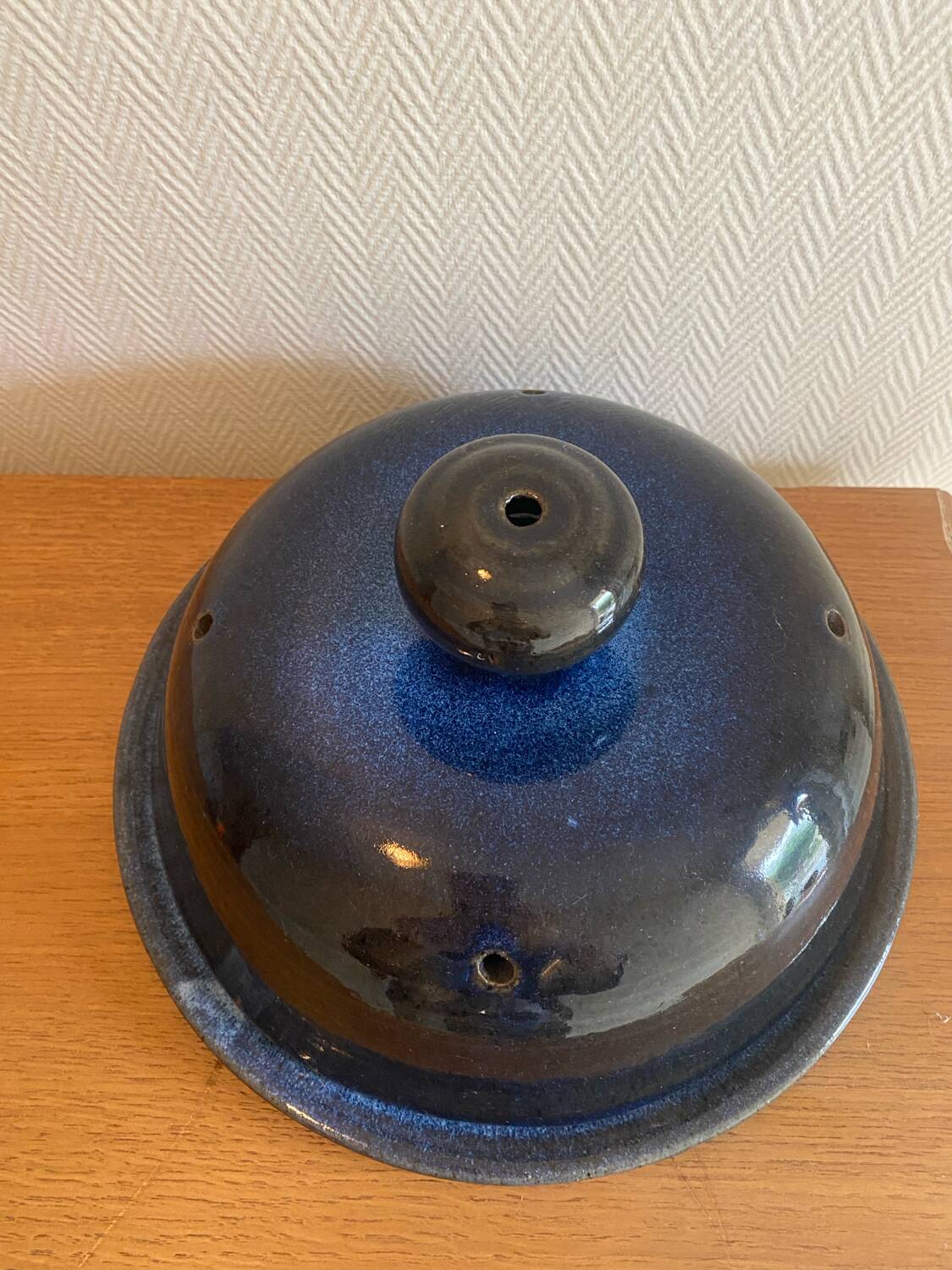 Blue glazed stoneware cheese dome