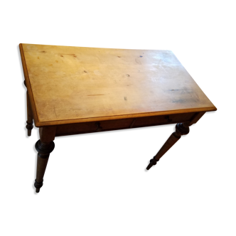 Early 20th century wooden desk, turned feet, 2 drawers