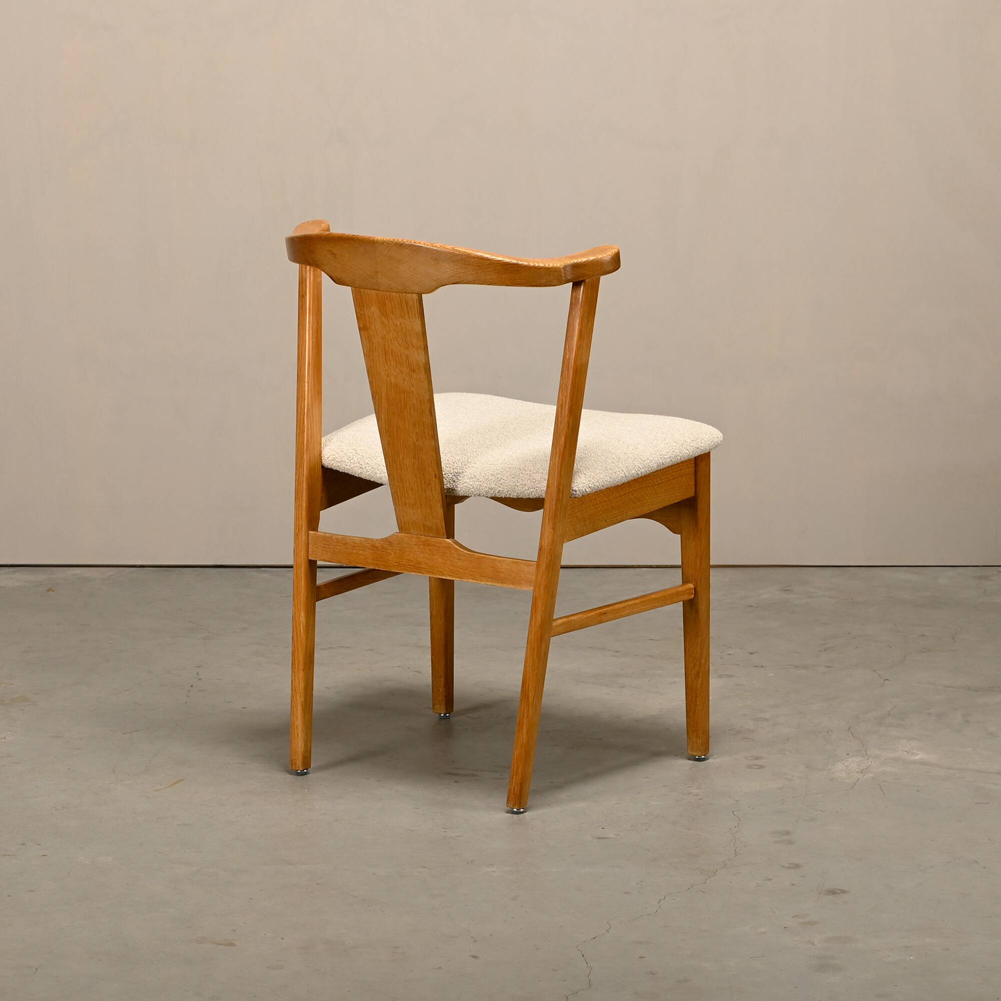 Brutalist Dining Chairs in style of Henning Kjærnulf in Oak and Bouclé