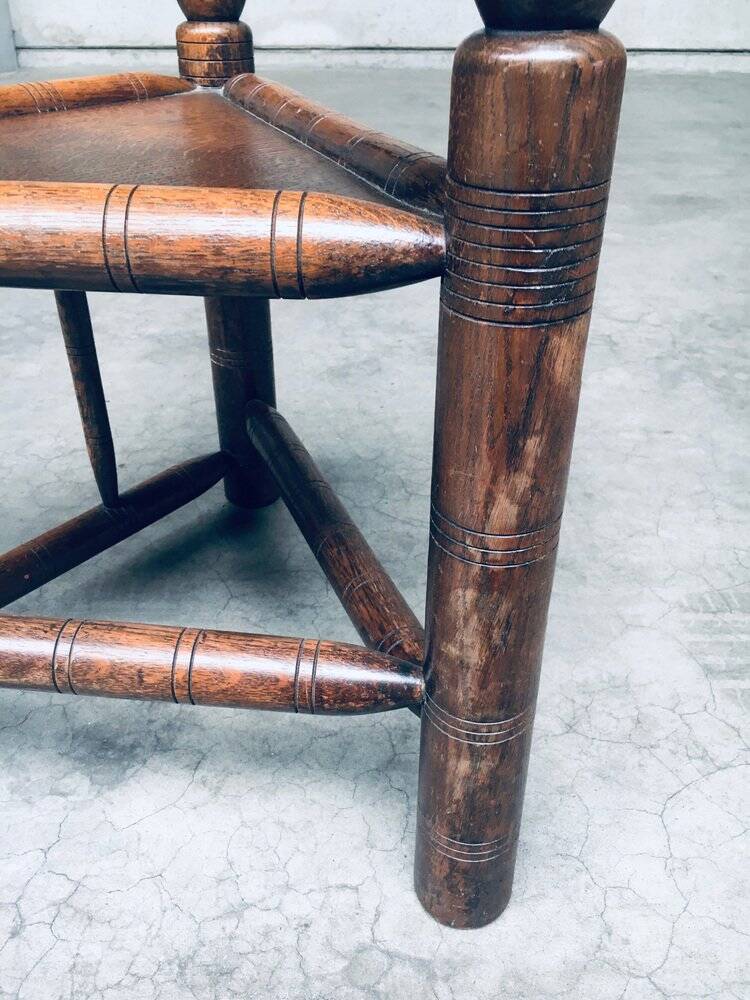 Brutalist Carved Oak Tripod Monk Chair, Sweden, 1930s