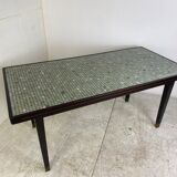 Table à manger en bois italien vintage, laiton et mosaïque de verre, années 1950